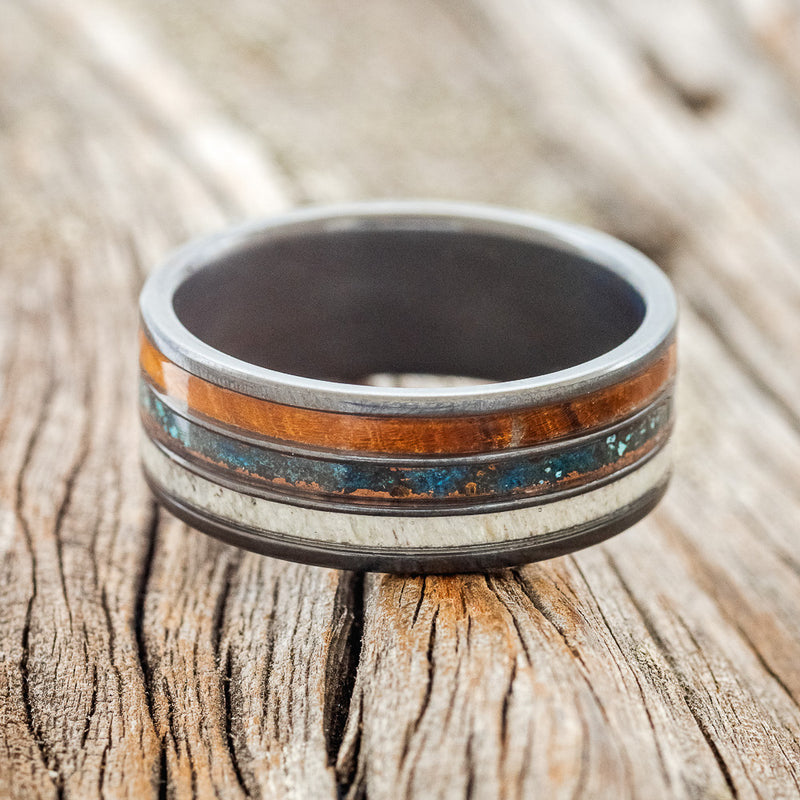 "RIO" - ELK ANTLER, PATINA COPPER & IRONWOOD WEDDING RING - READY TO SHIP-6