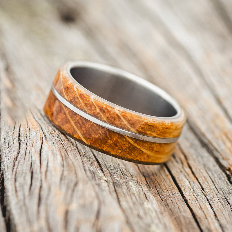 "GOLDEN" - WHISKEY BARREL OAK WEDDING RING - READY TO SHIP-2