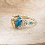 "LUCY IN THE SKY" - HEXAGON SPINY OYSTER TURQUOISE ENGAGEMENT RING WITH DIAMOND ACCENTS & TURQUOISE INLAYS