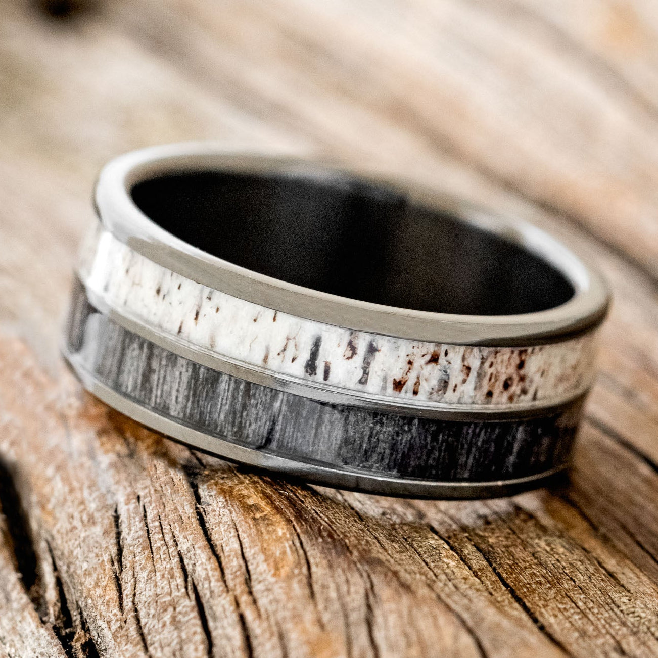 "DYAD" - GREY BIRCH WOOD & ANTLER WEDDING BAND-11