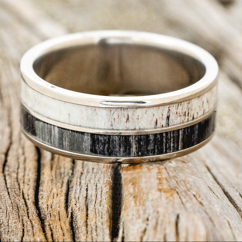 "DYAD" - GREY BIRCH WOOD & ANTLER WEDDING BAND-3