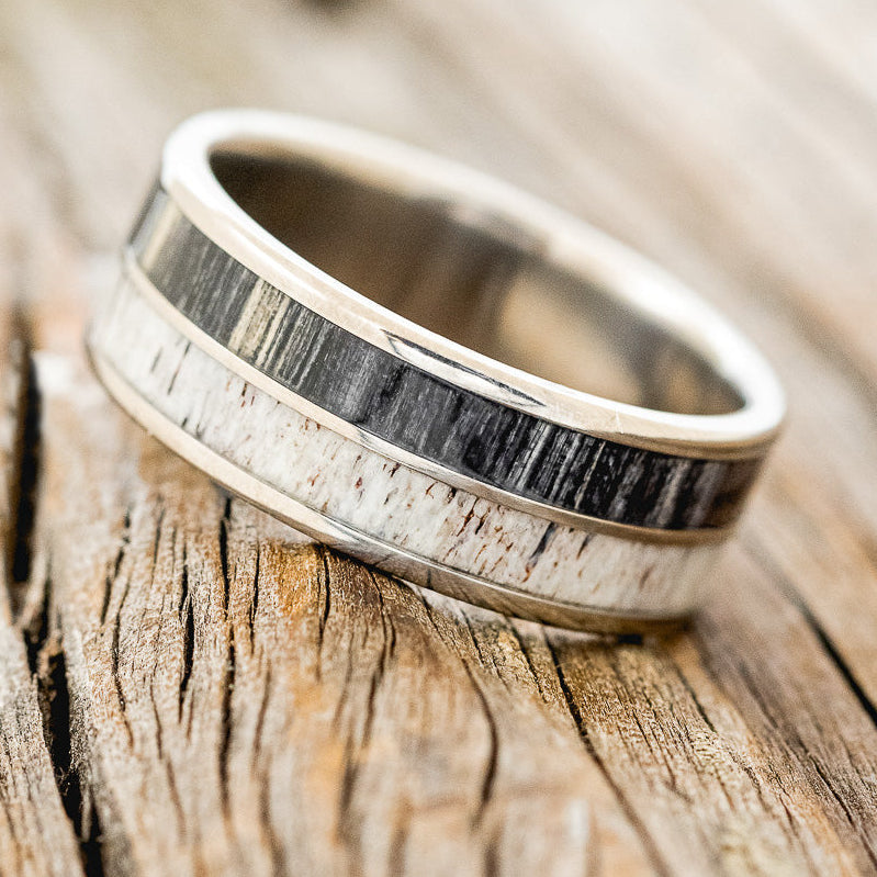 "DYAD" - GREY BIRCH WOOD & ANTLER WEDDING BAND-2