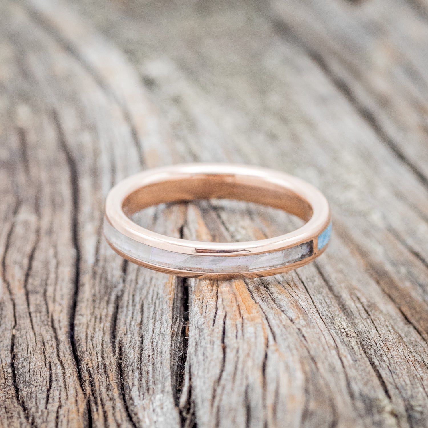 "HARMONY" - TURQUOISE & MOTHER OF PEARL SPLIT STACKING BAND-9