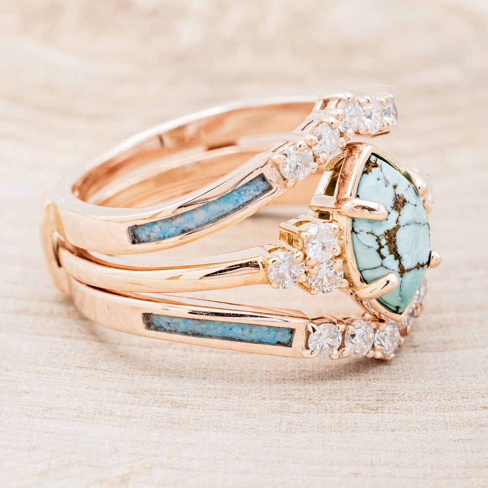 "RAYA" - MARQUISE TURQUOISE ENGAGEMENT RING WITH DIAMOND ACCENTS & RING GUARD-2