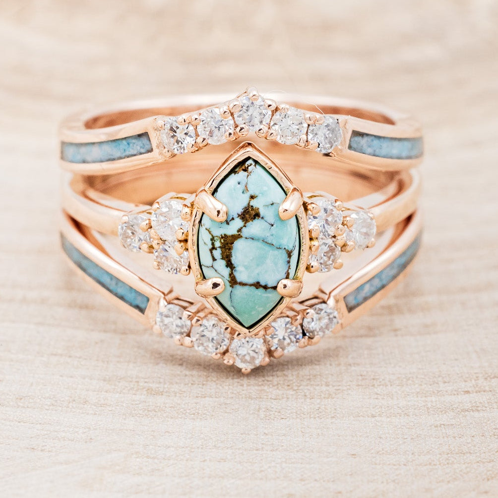 "RAYA" - MARQUISE TURQUOISE ENGAGEMENT RING WITH DIAMOND ACCENTS & RING GUARD-4