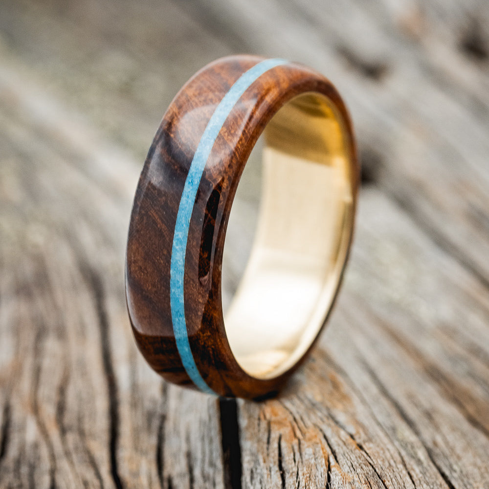"REMMY" - IRONWOOD & TURQUOISE WEDDING RING-7
