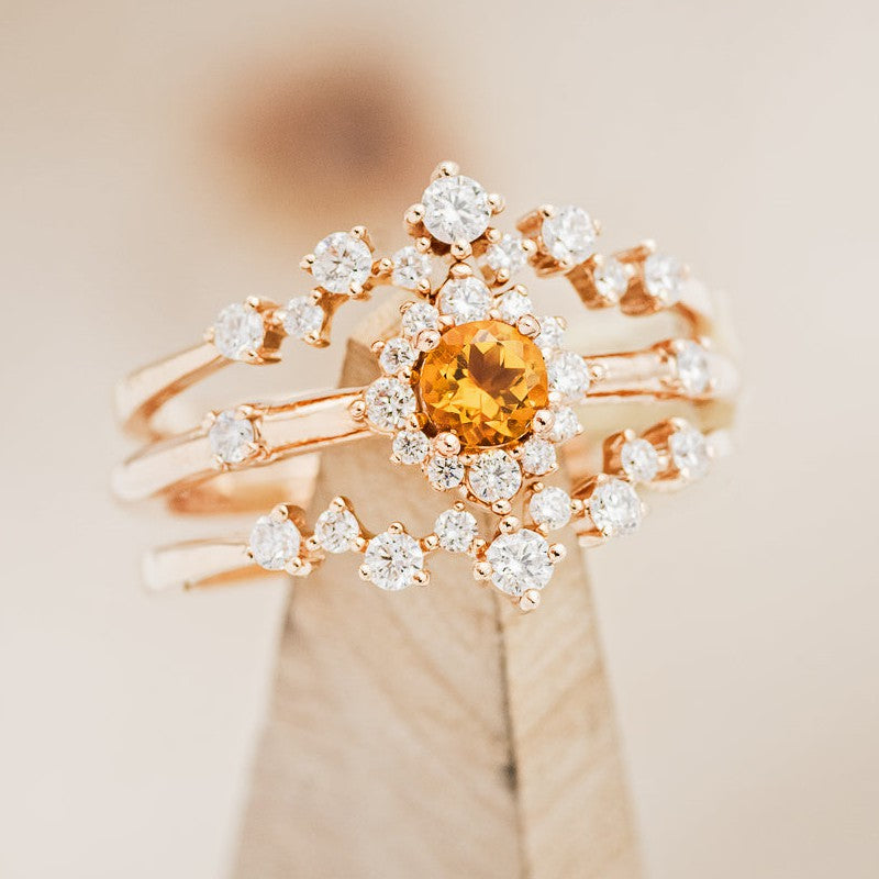 Shown here is The "Starla", a bridal suite-style citrine women's engagement ring with delicate and ornate details and is available with many center stone options