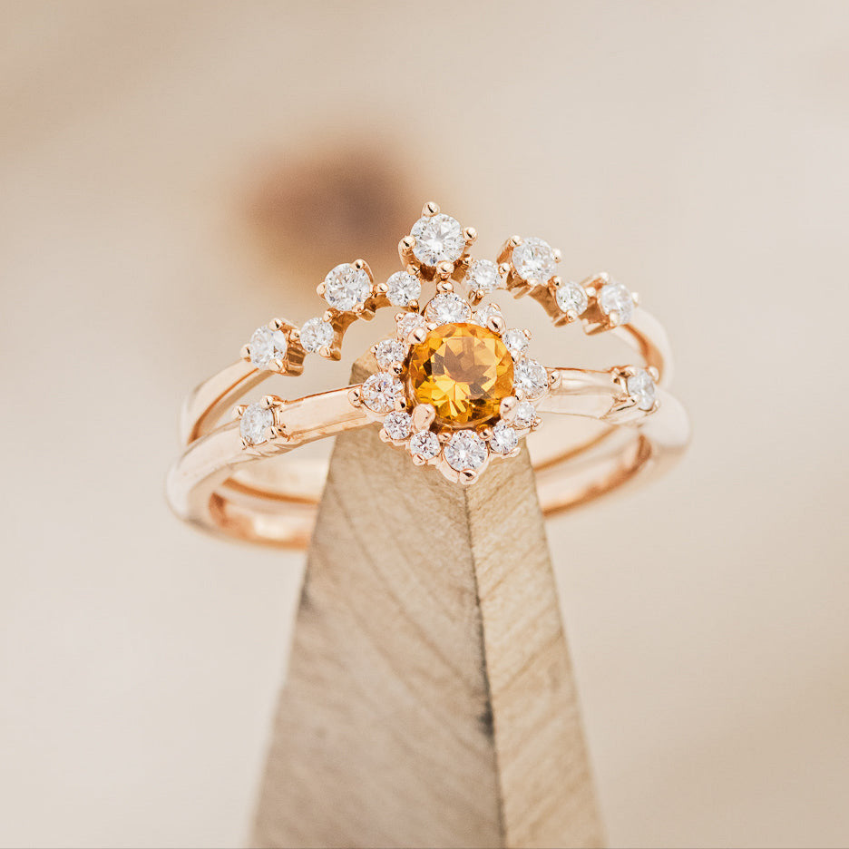 "STARLA" - ROUND CUT CITRINE ENGAGEMENT RING WITH DIAMOND ACCENTS & "LEA" TRACERS-9