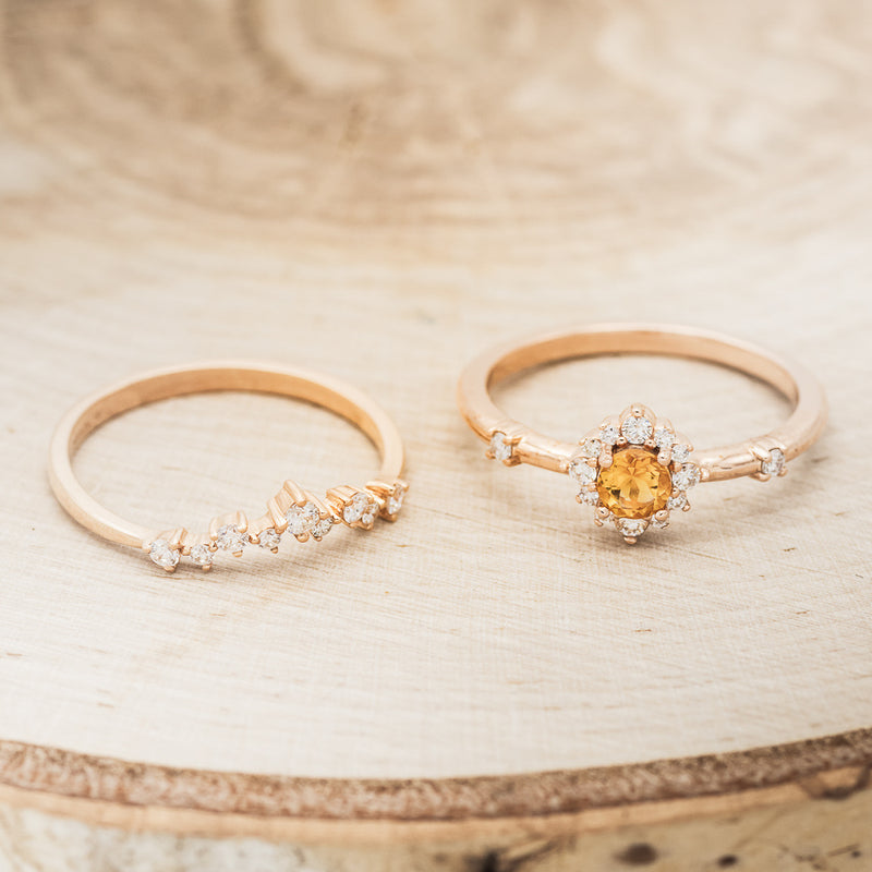 "STARLA" - ROUND CUT CITRINE ENGAGEMENT RING WITH DIAMOND ACCENTS & "LEA" TRACERS