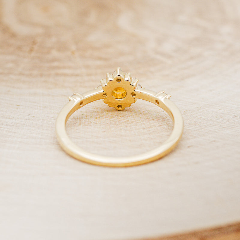 "STARLA" - ROUND CUT CITRINE ENGAGEMENT RING WITH STARBURST DIAMOND HALO - READY TO SHIP