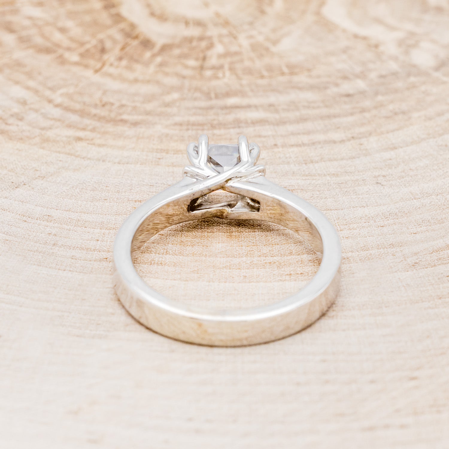 "FAWN" - PRINCESS CUT MOISSANITE ANTLER PRONGED ENGAGEMENT RING WITH ANTLER & TURQUOISE INLAYS-6