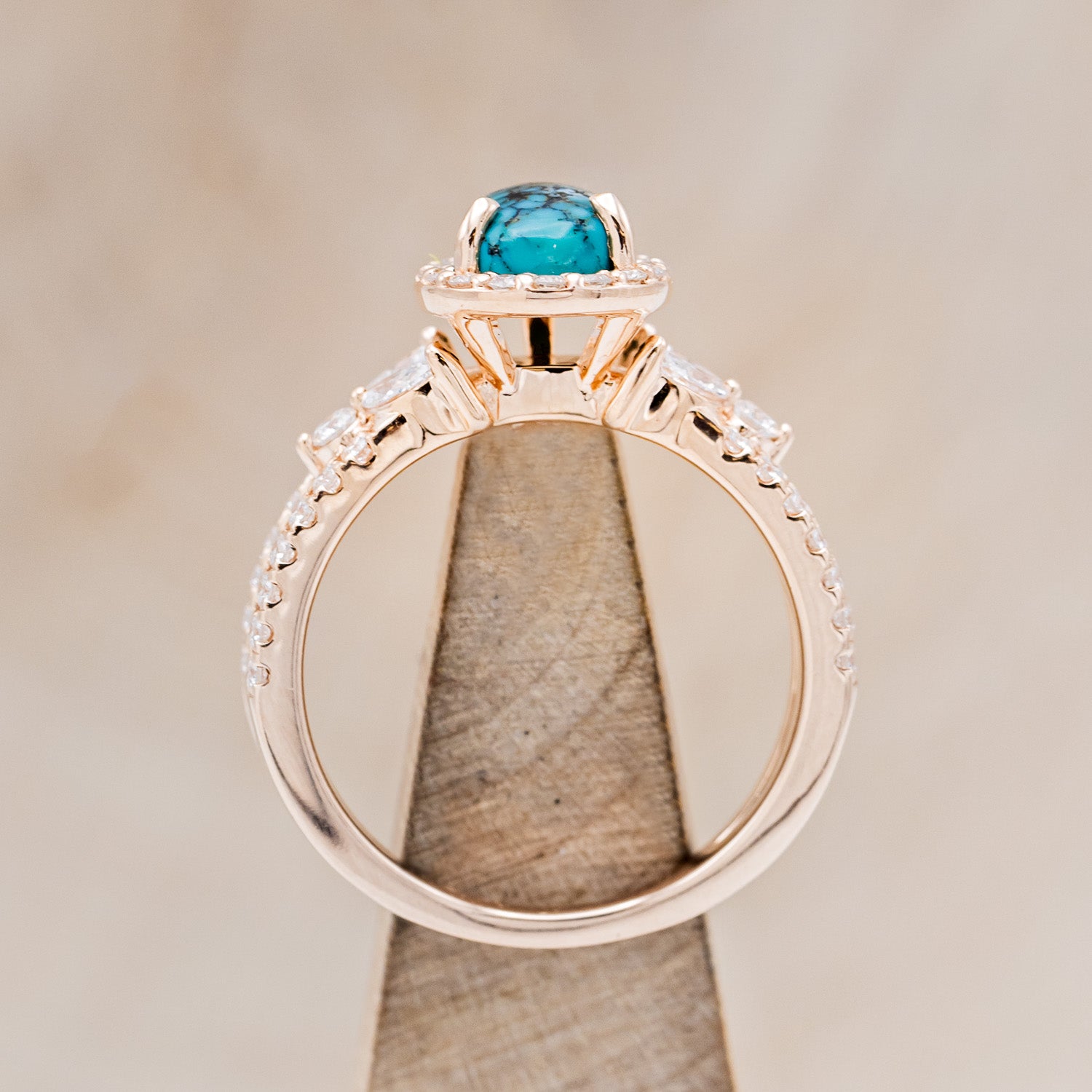 "LORETTA" - PEAR-SHAPED TURQUOISE ENGAGEMENT RING WITH DIAMOND HALO & ACCENTS-5