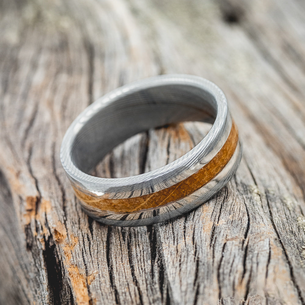 "KALDER" - WHISKEY BARREL & 14K GOLD INLAYS WEDDING RING-7