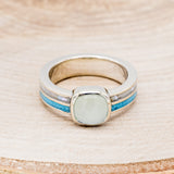 "MATILDA" - CUSHION CUT CHALCEDONY ENGAGEMENT RING WITH TURQUOISE & MOTHER OF PEARL INLAYS