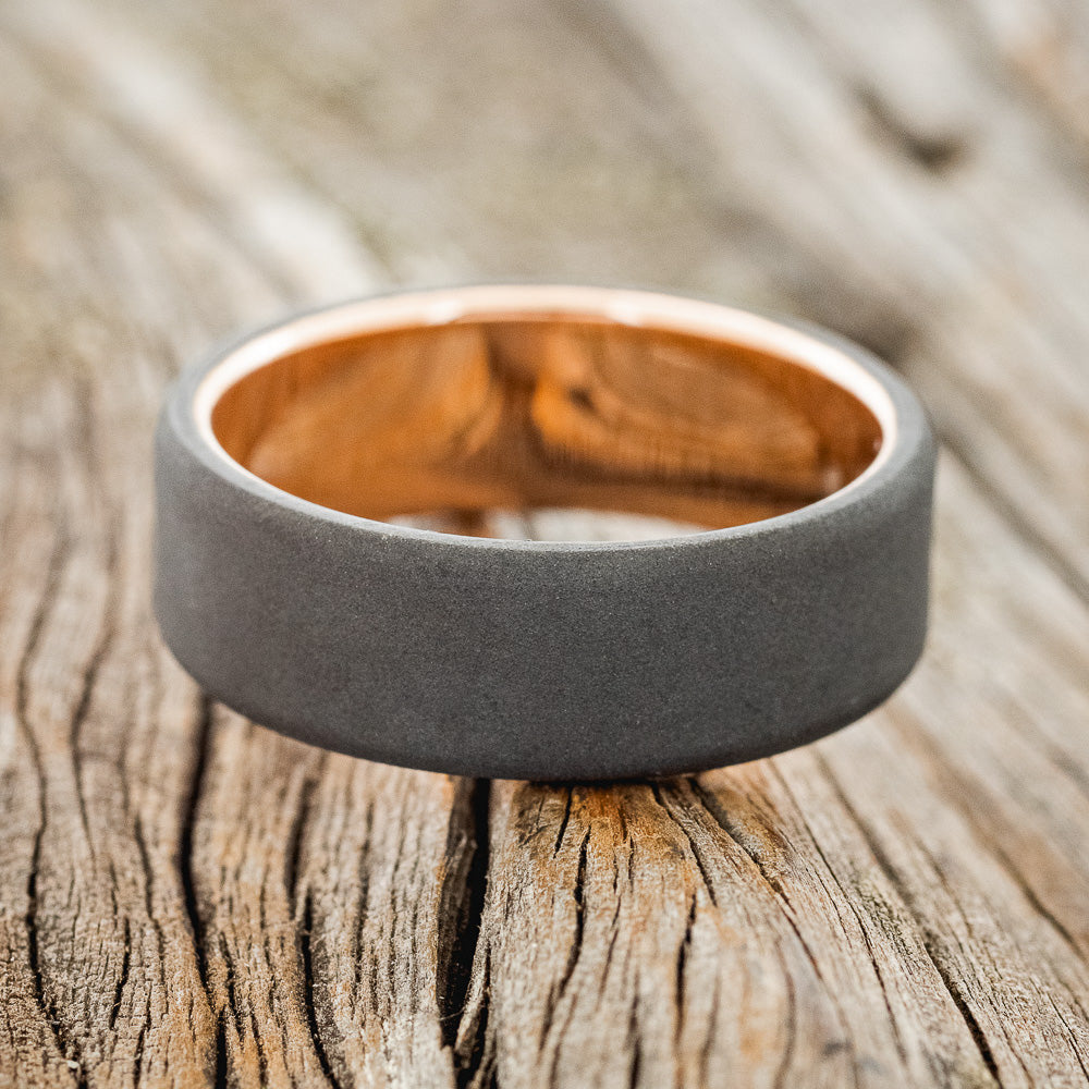"VULCAN" - SANDBLASTED WEDDING RING WITH 14K GOLD LINING-7