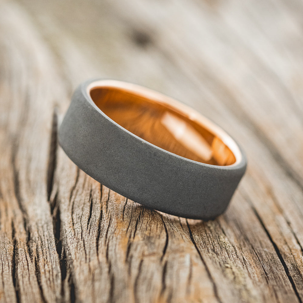 "VULCAN" - SANDBLASTED WEDDING RING WITH 14K GOLD LINING-6