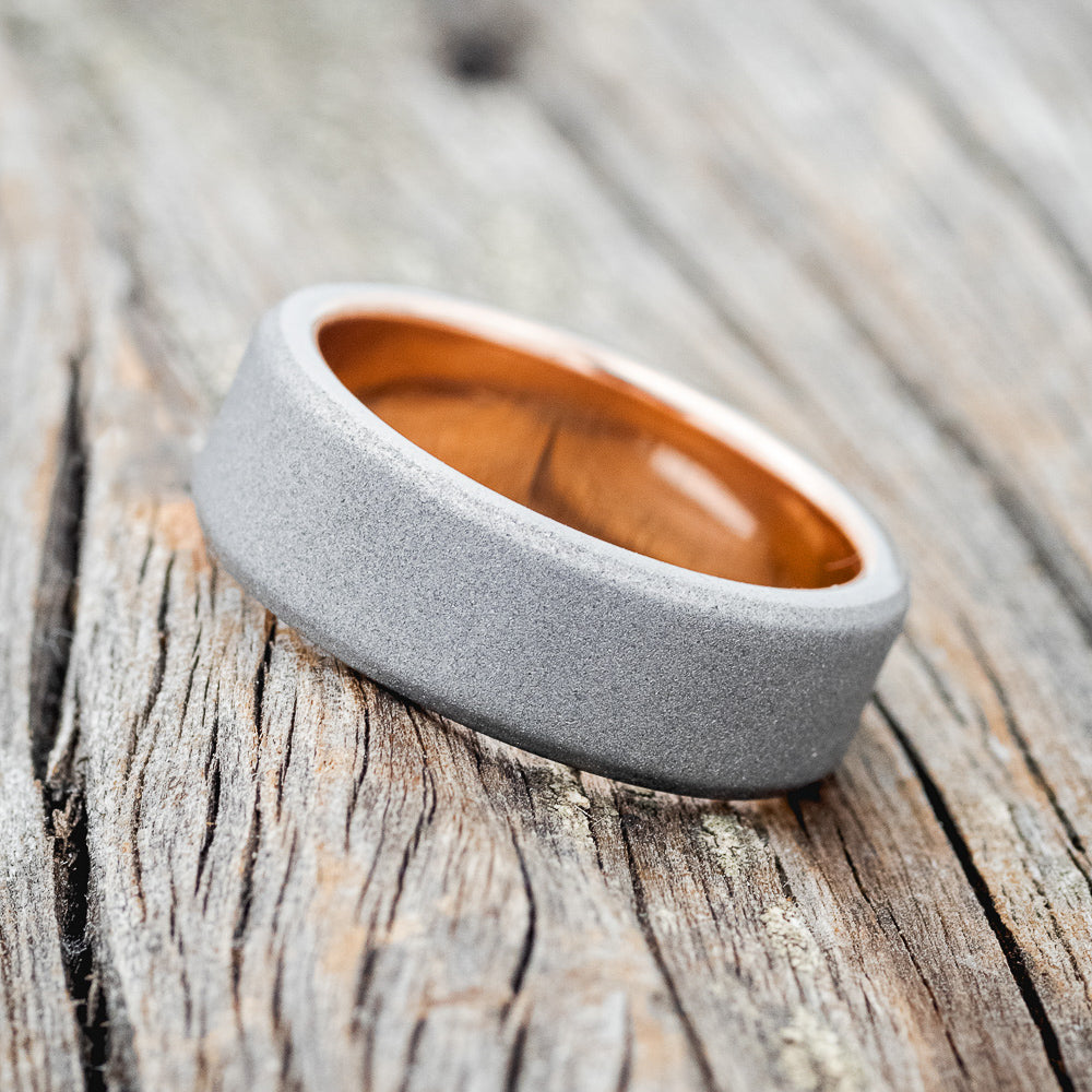 "VULCAN" - SANDBLASTED WEDDING RING WITH 14K GOLD LINING-2