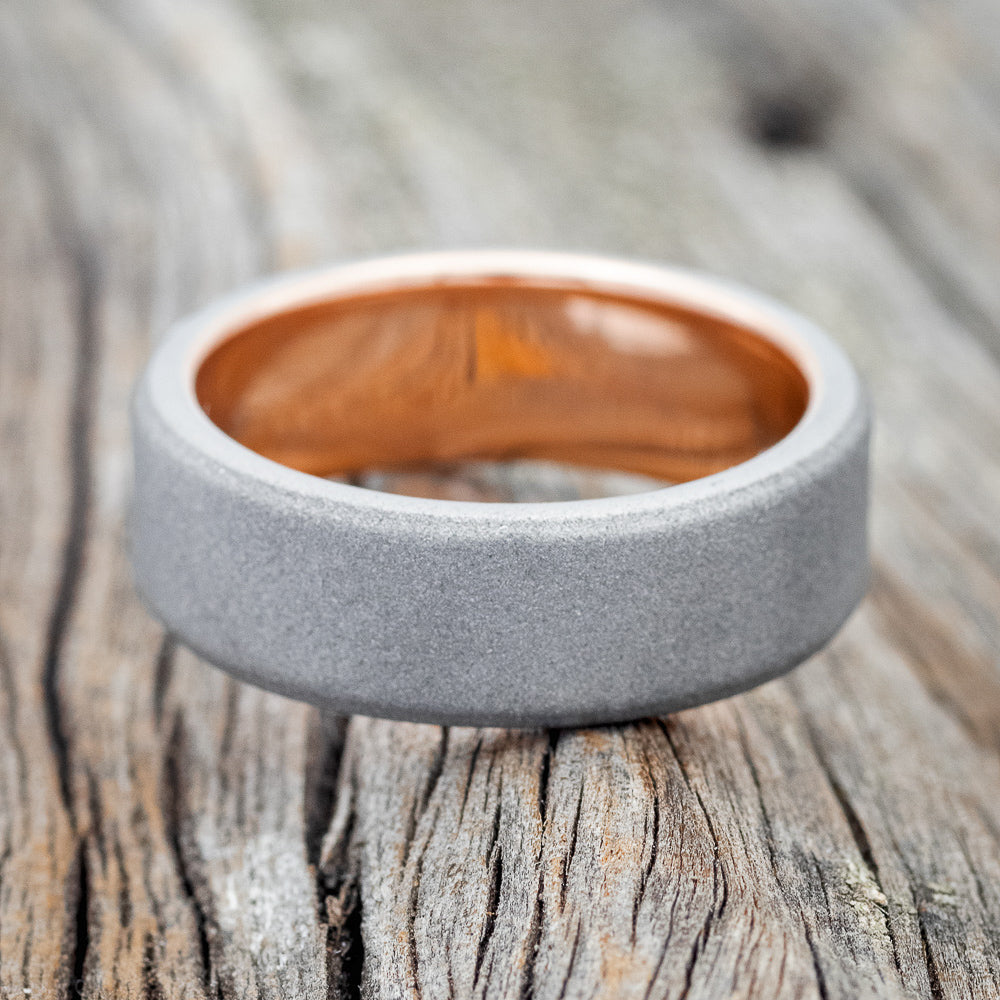 "VULCAN" - SANDBLASTED WEDDING RING WITH 14K GOLD LINING-4