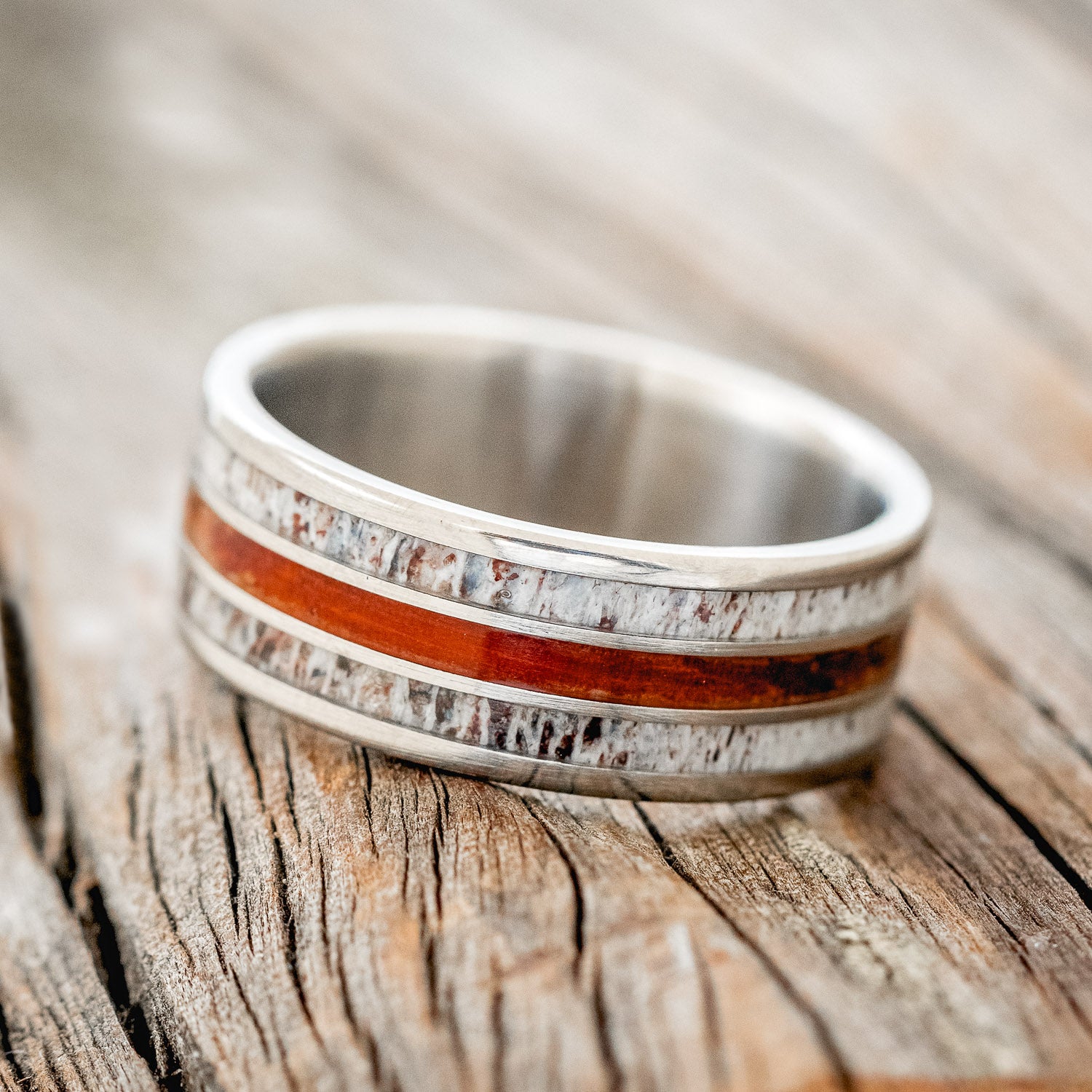 "RIO" - ELK ANTLER & PADAUK WOOD WEDDING BAND-2