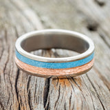 "FLYNN" - TURQUOISE & A HAMMERED 14K GOLD INLAY WEDDING BAND