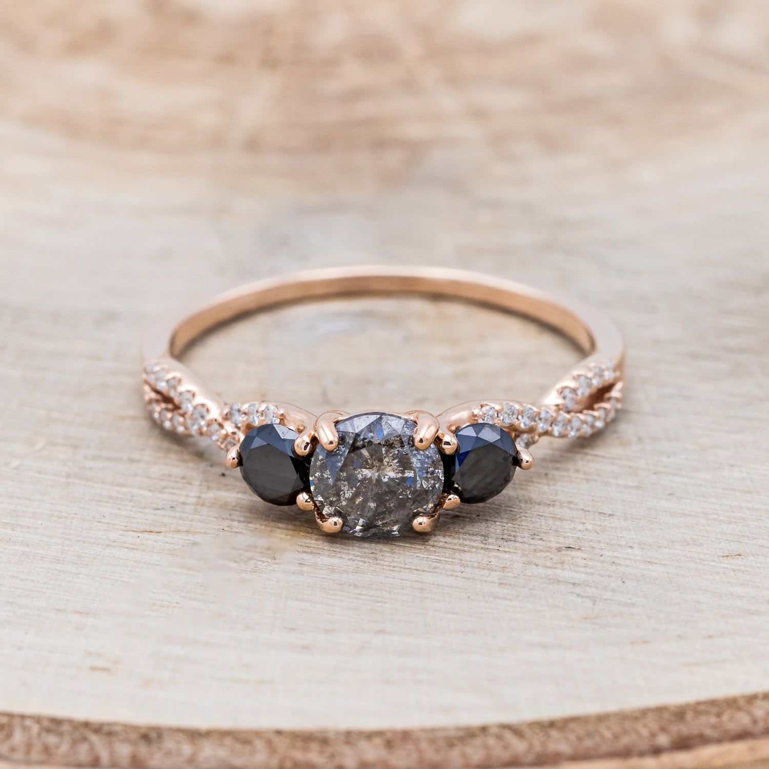 "GAIA" - ENGAGEMENT RING WITH BLACK DIAMOND & DIAMOND ACCENTS - MOUNTING ONLY - SELECT YOUR OWN STONE-4