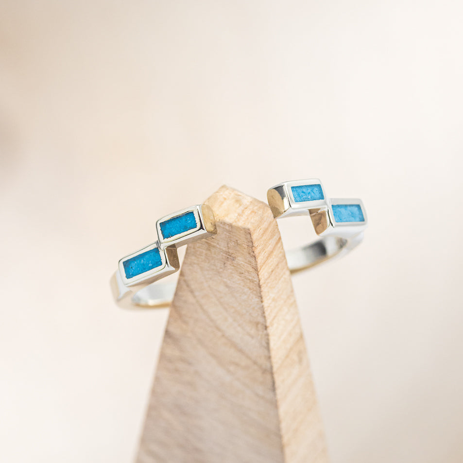 "GRETA" - EMERALD CUT MOISSANITE ENGAGEMENT RING WITH DIAMOND ACCENTS & TURQUOISE TRACER-12