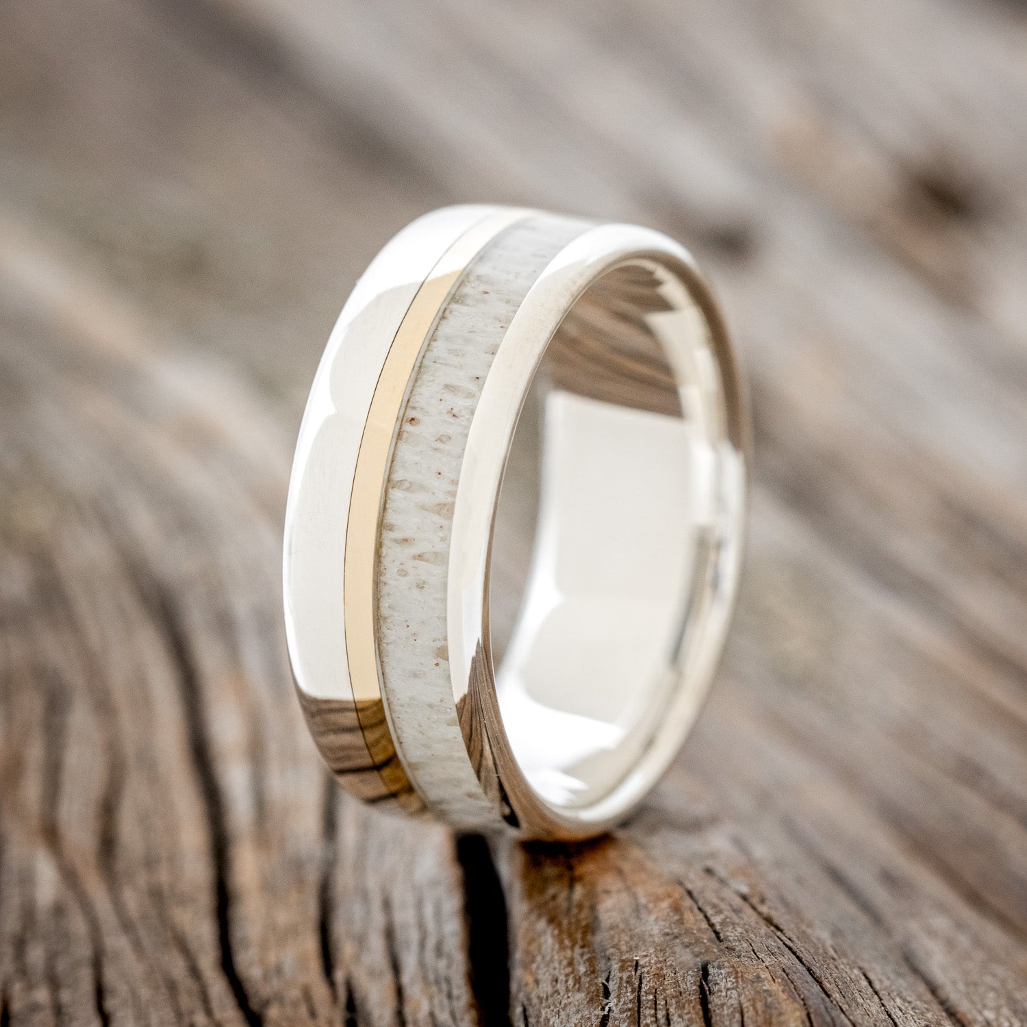 "TANNER" - ANTLER & 14K GOLD INLAY WEDDING-4
