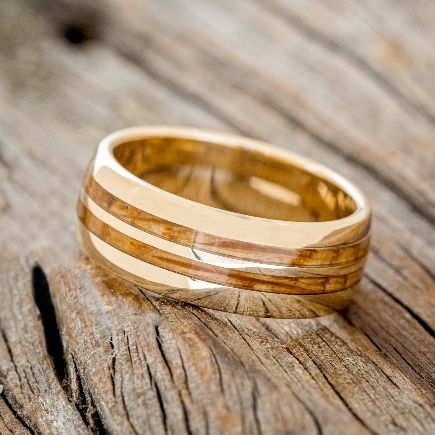 "SILAS" - DOMED WHISKEY BARREL OAK WEDDING RING-5
