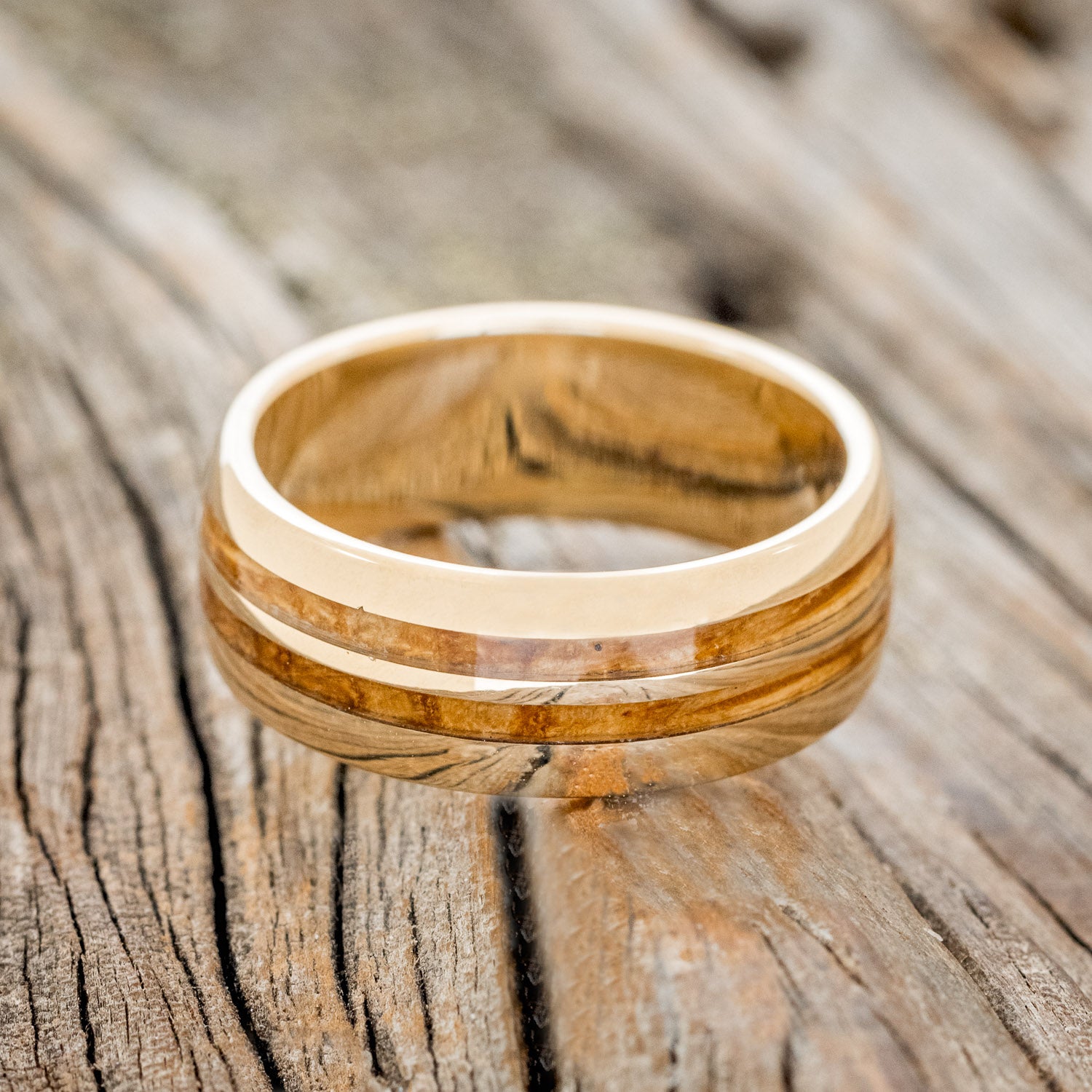 "SILAS" - DOMED WHISKEY BARREL OAK WEDDING RING-6