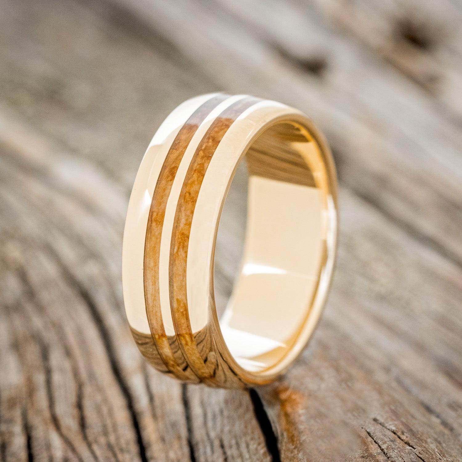 "SILAS" - DOMED WHISKEY BARREL OAK WEDDING RING-4