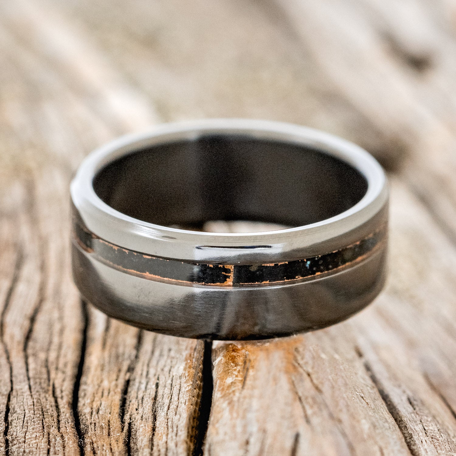 "VERTIGO" - OFFSET PATINA COPPER WEDDING BAND-12