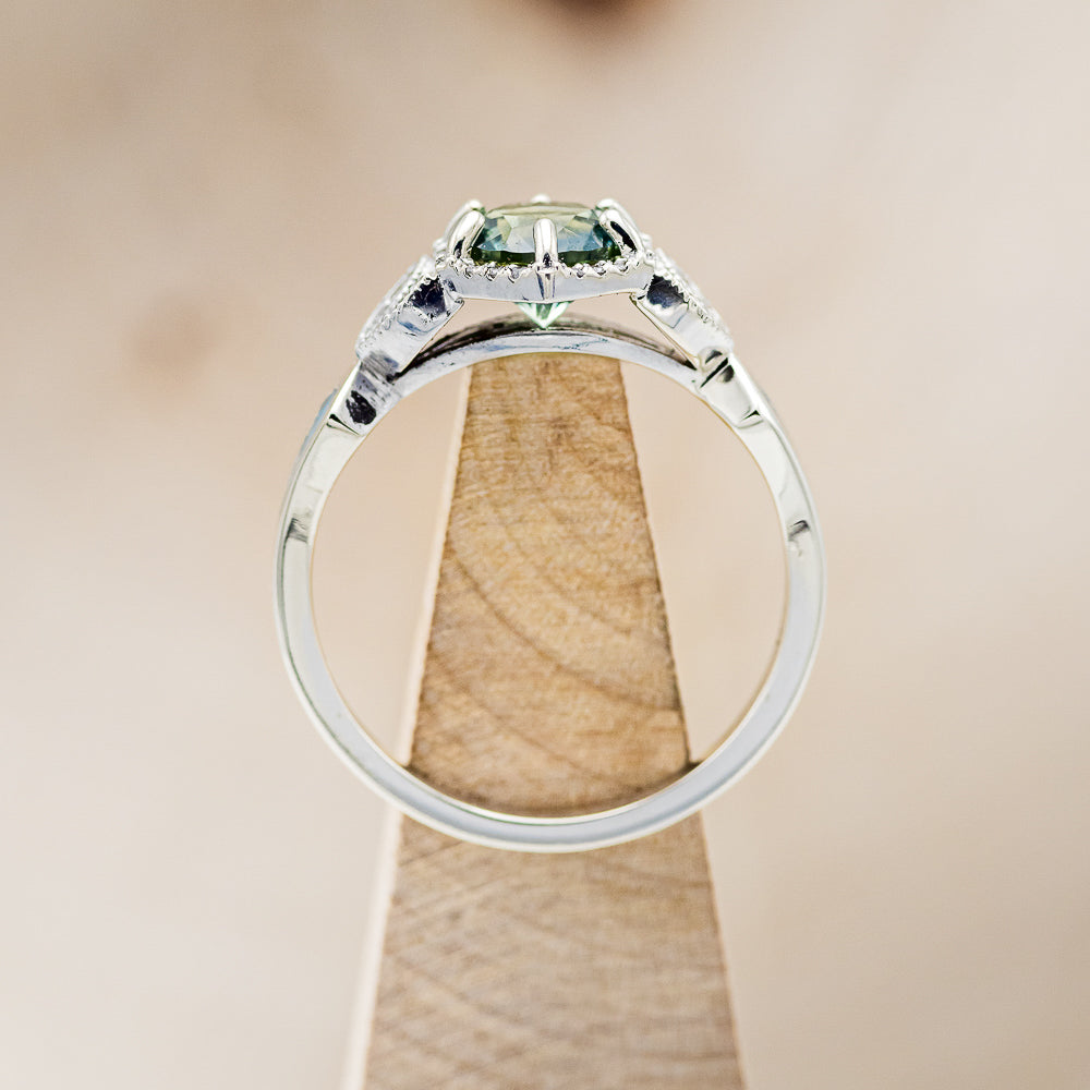 "LUCY IN THE SKY" PETITE - ROUND CUT MONTANA SAPPHIRE ENGAGEMENT RING WITH DIAMOND ACCENTS & TURQUOISE INLAYS-5
