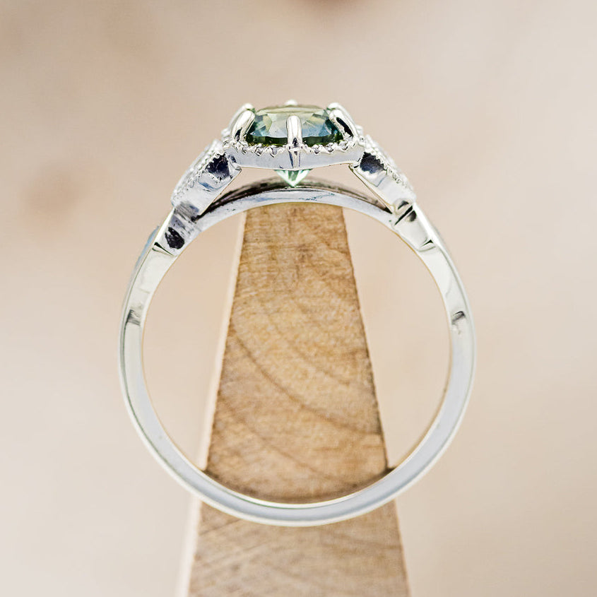 "LUCY IN THE SKY" PETITE - ROUND CUT MONTANA SAPPHIRE ENGAGEMENT RING WITH DIAMOND ACCENTS & TURQUOISE INLAYS-5