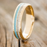 "COSMO" - ANTLER & TURQUOISE WEDDING RING FEATURING A HAMMERED BAND-1