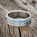 "COSMO" - ANTLER & TURQUOISE WEDDING RING WITH A HAMMERED FINISH-3