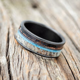 "ELEMENT" - PATINA COPPER, ANTLER & TURQUOISE WEDDING BAND - READY TO SHIP-5