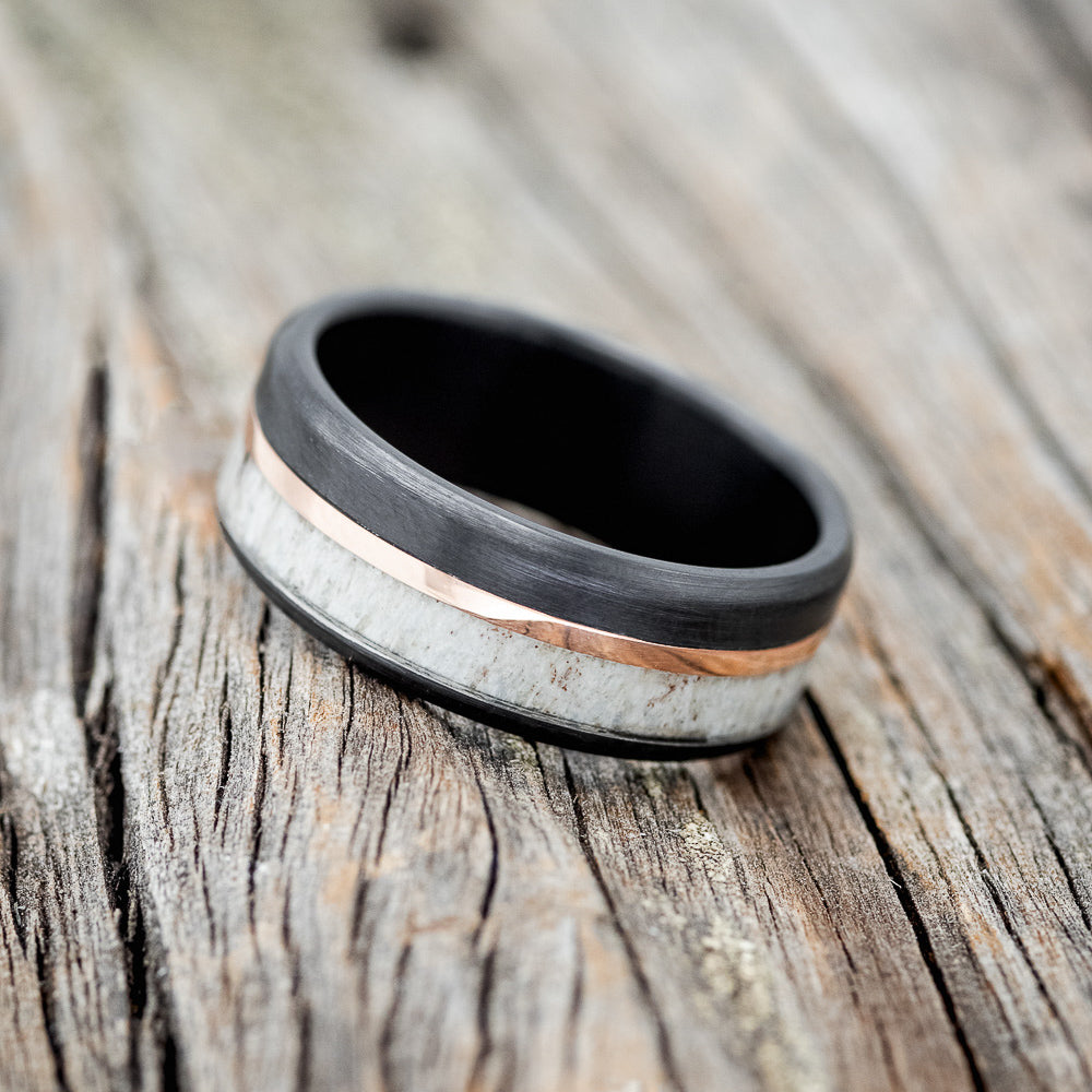 "TANNER" - ELK ANTLER & 14K GOLD INLAY WEDDING BAND-8