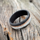 "TANNER" - ANTLER & 14K GOLD INLAY WEDDING RING FEATURING A BRUSHED BLACK ZIRCONIUM BAND