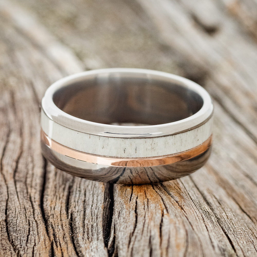 "TANNER" - ELK ANTLER & 14K GOLD INLAY WEDDING BAND-3