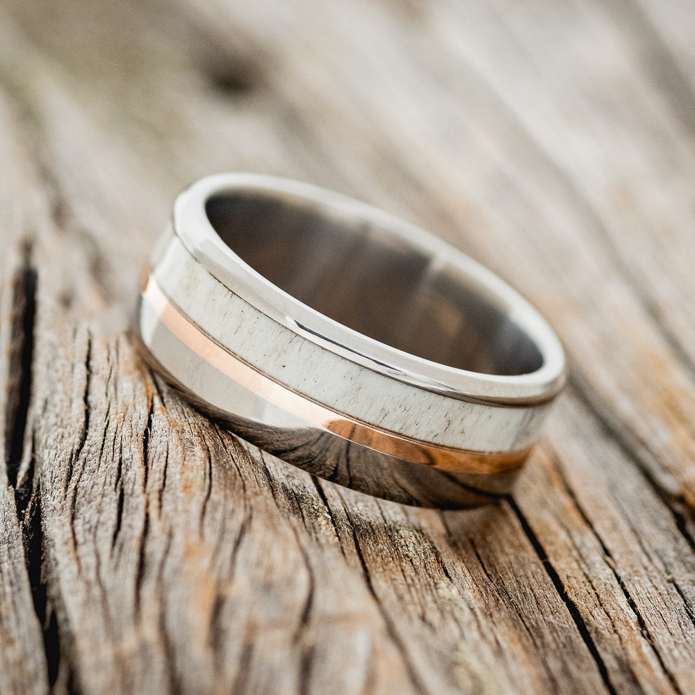 "TANNER" - ELK ANTLER & 14K GOLD INLAY WEDDING BAND-2