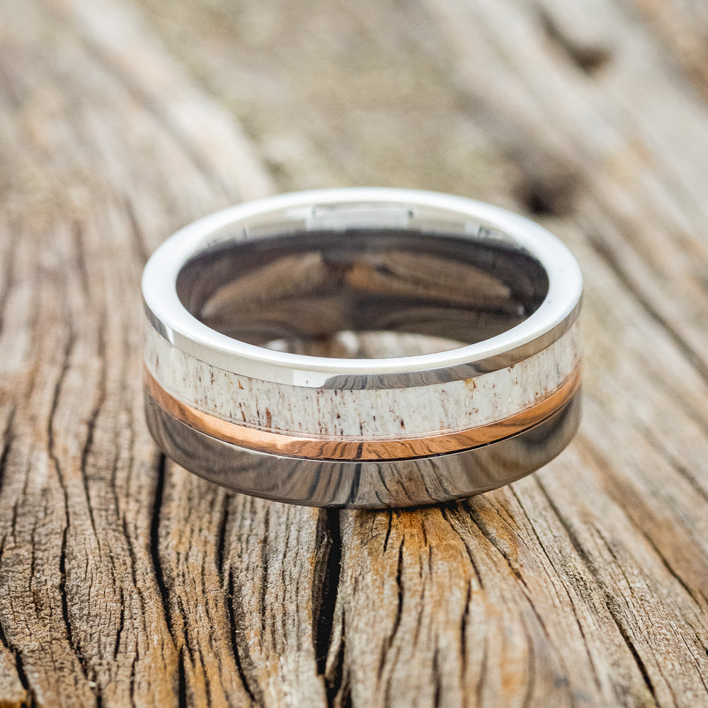 "TANNER" - ELK ANTLER & 14K GOLD INLAY WEDDING BAND-6