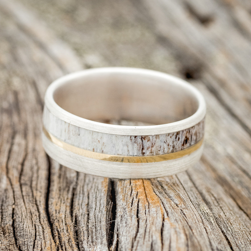 "TANNER" - ANTLER & 14K GOLD INLAY WEDDING BAND WITH A BRUSHED FINISH-9