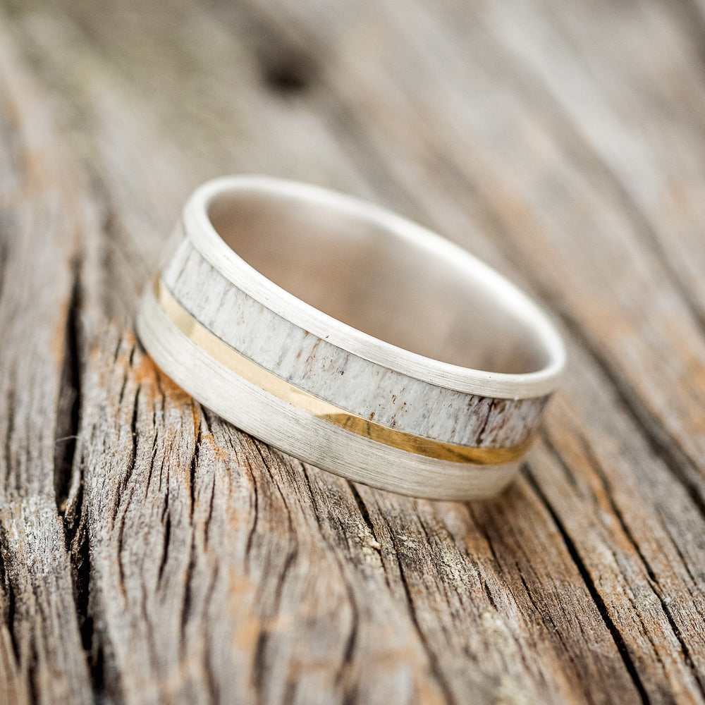 "TANNER" - ANTLER & 14K GOLD INLAY WEDDING BAND WITH A BRUSHED FINISH-8