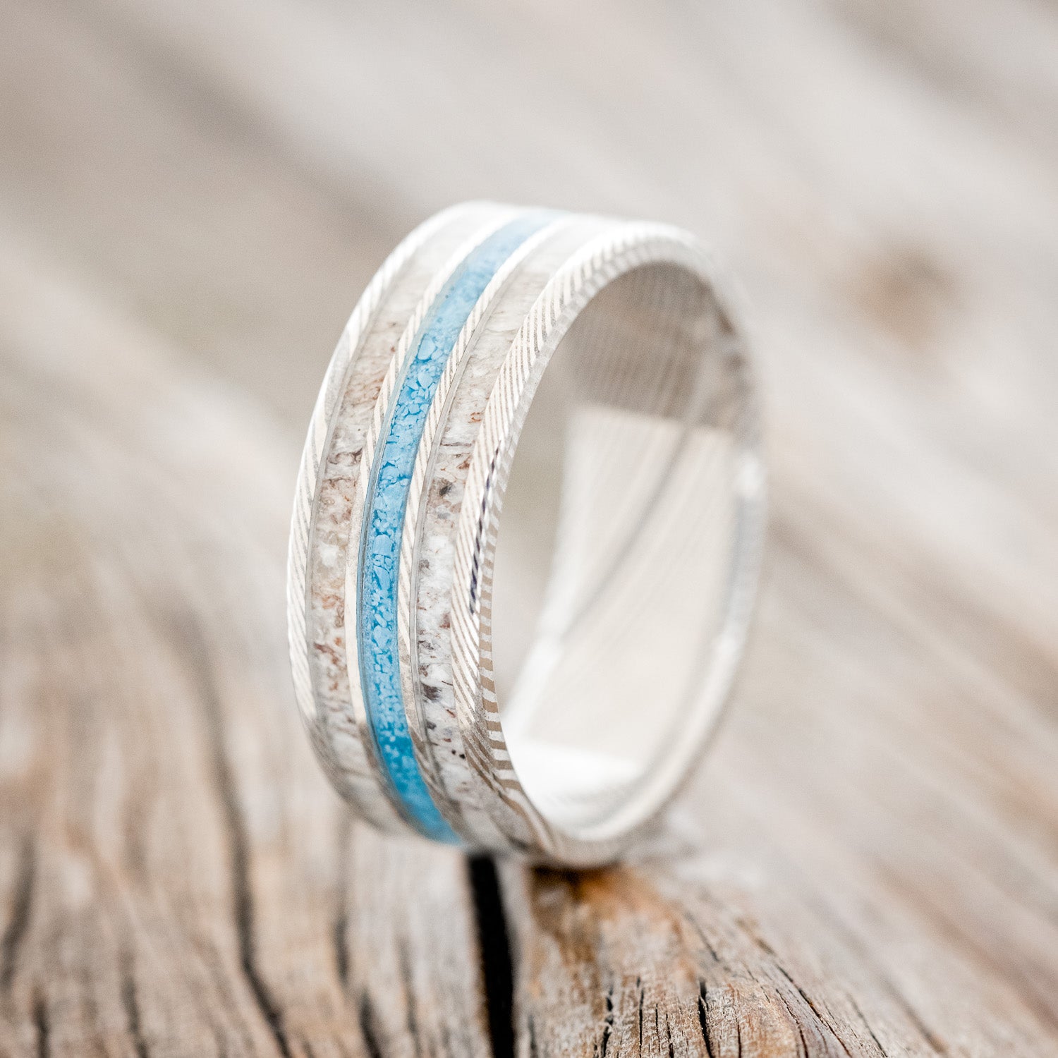 "RIO" - ANTLER & TURQUOISE WEDDING BAND - READY TO SHIP-4