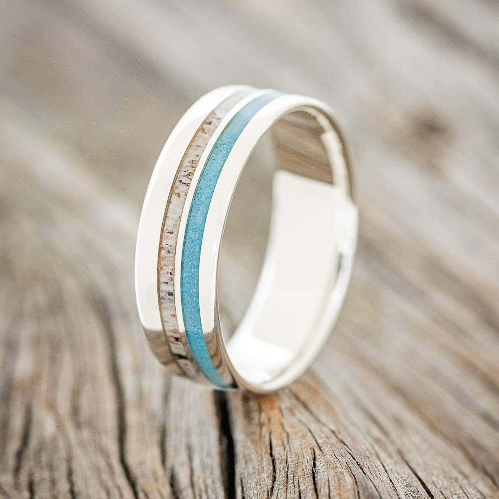 "COSMO" - ANTLER & TURQUOISE WEDDING BAND-7