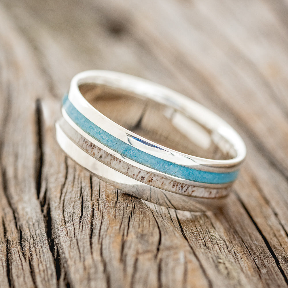 "COSMO" - ANTLER & TURQUOISE WEDDING BAND-8