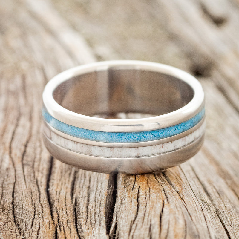 "COSMO" - ANTLER & TURQUOISE WEDDING BAND - READY TO SHIP-3