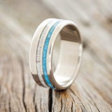 "COSMO" - ANTLER & TURQUOISE WEDDING BAND - READY TO SHIP-1