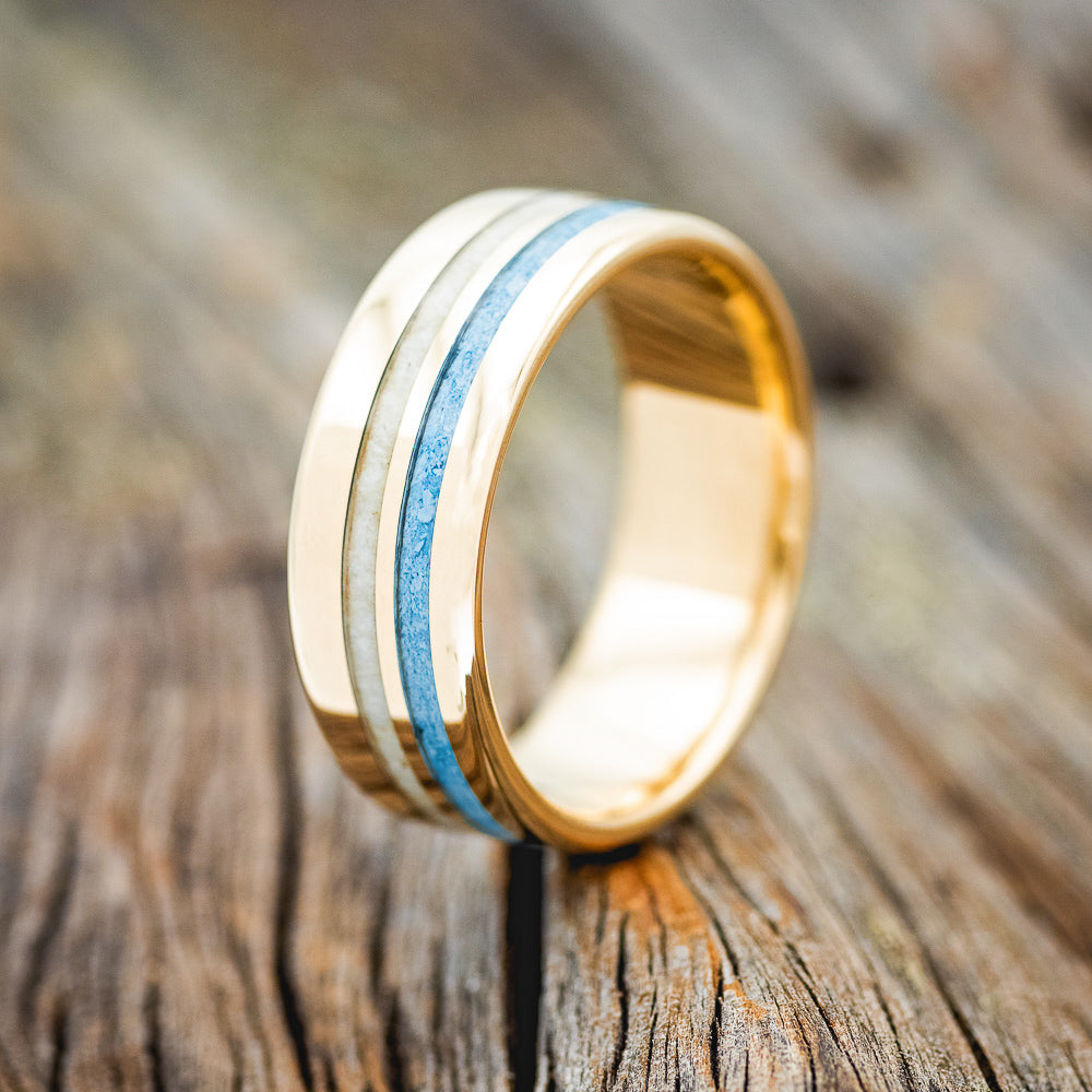 "COSMO" - ANTLER & TURQUOISE WEDDING BAND-10