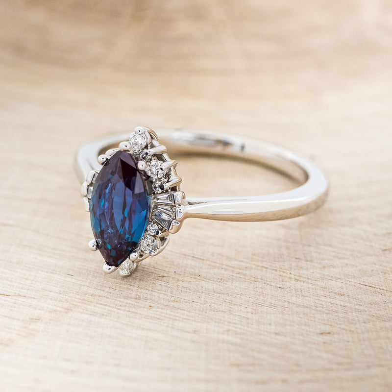 "DAHLIA" - MARQUISE LAB-GROWN ALEXANDRITE ENGAGEMENT RING WITH DIAMOND ACCENTS